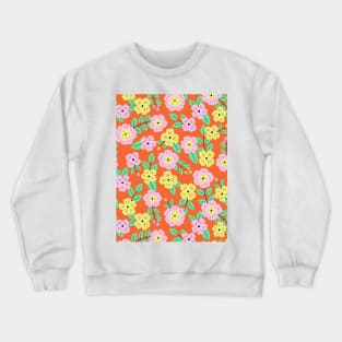 Happy impatiens flower botanical pattern in orange Crewneck Sweatshirt